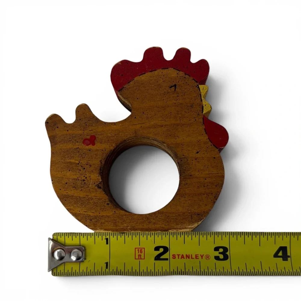 Set‎ of 4 Wooden Chicken Napkin Rings Hand Painted Country Farmhouse Decor Vtg